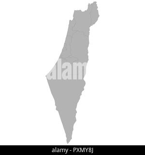 Alta qualità mappa di Israele con i confini delle regioni su sfondo bianco Illustrazione Vettoriale