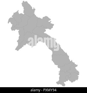 Alta qualità mappa del Laos con i confini delle regioni su sfondo bianco Illustrazione Vettoriale