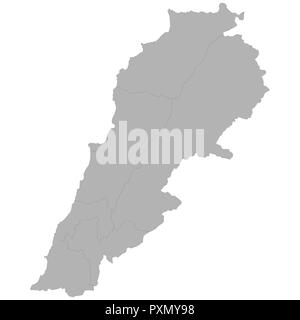 Alta qualità Mappa di Libano con i confini delle regioni su sfondo bianco Illustrazione Vettoriale