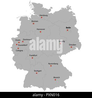 Mappa dettagliata della Germania con la città Illustrazione Vettoriale