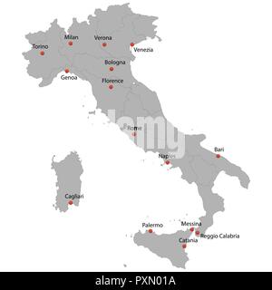 Mappa dettagliata dell'Italia con destinazioni Illustrazione Vettoriale