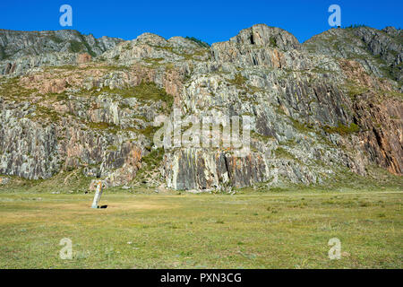 Chui olenny pietra è una parte dell'antico santuario di Adyr-Kai vicino al tratto Chuisky, Altai Repubblica Foto Stock