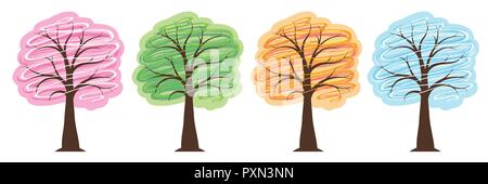 Alberi four seasons in colori luminosi primavera estate autunno inverno illustrazione vettoriale EPS10 Illustrazione Vettoriale