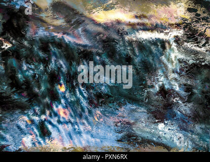 Colorato sfondo astratto, carta da parati e ricco e luminoso, texture con spazio per il testo. Acrilico liquido misto a colori spazzolata. Underwater fantasy giornate mondiali Foto Stock