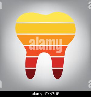 Segno di dente illustrazione. Vettore. Orizzontalmente icona affettata con colori dal gradiente di sole in uno sfondo grigio. Illustrazione Vettoriale