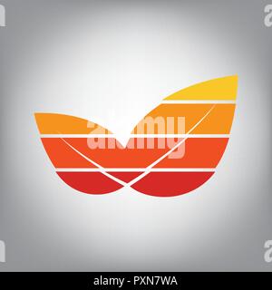 Segno di foglia illustrazione. Vettore. Orizzontalmente icona affettata con colori dal gradiente di sole in uno sfondo grigio. Illustrazione Vettoriale