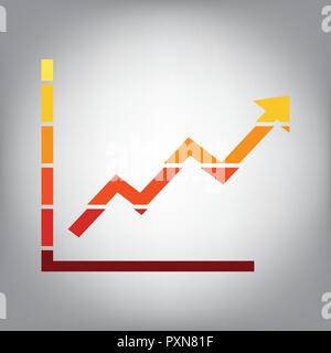 Barre di crescente segno grafico. Vettore. Orizzontalmente icona affettata con colori dal gradiente di sole in uno sfondo grigio. Illustrazione Vettoriale