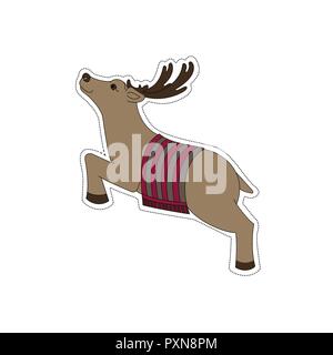 Natale renne. Adesivo per il nuovo anno. Illustrazione Vettoriale. Illustrazione Vettoriale