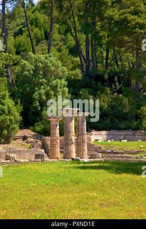 Tempio di Hera, Olympia, Arcadia, del Peloponneso, della Grecia e di tutta l'Europa meridionale Foto Stock