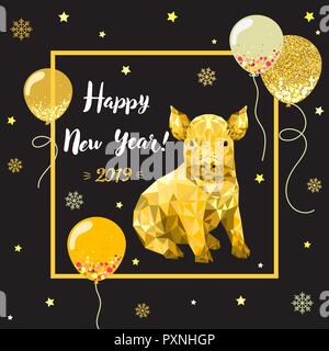 Felice anno nuovo 2019, anno nuovo cinese, design gritting card con pig Illustrazione Vettoriale