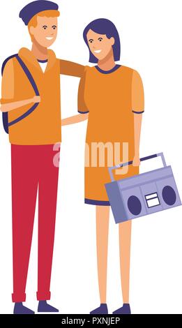 Gli amici ascoltare musica cartoni animati Illustrazione Vettoriale