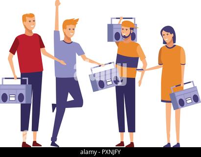 Gli amici ascoltare musica cartoni animati Illustrazione Vettoriale