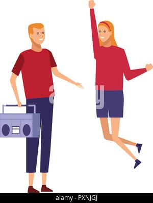 Gli amici ascoltare musica cartoni animati Illustrazione Vettoriale