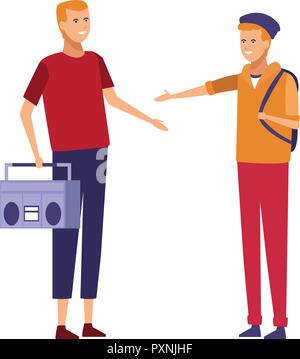 Gli amici ascoltare musica cartoni animati Illustrazione Vettoriale