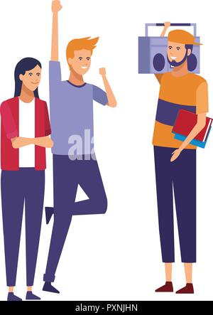 Gli amici ascoltare musica cartoni animati Illustrazione Vettoriale
