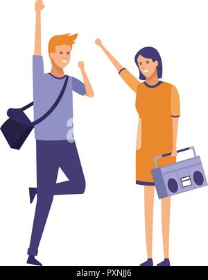 Gli amici ascoltare musica cartoni animati Illustrazione Vettoriale