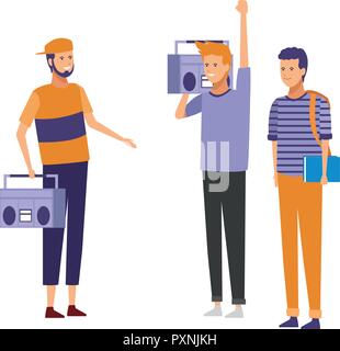 Gli amici ascoltare musica cartoni animati Illustrazione Vettoriale