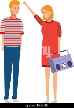 Gli amici ascoltare musica cartoni animati Illustrazione Vettoriale