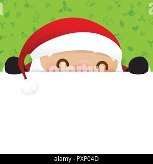 Christmas Santa Claus cartoon sorriso e nascondersi dietro a fogli di carta bianca con felicità e spazio copia illustrazione vettoriale Illustrazione Vettoriale