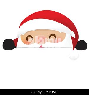 Christmas Santa Claus cartoon sorriso e nascondersi dietro a fogli di carta bianca con felicità e spazio copia illustrazione vettoriale Illustrazione Vettoriale