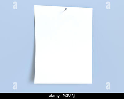 Vuota del foglio di carta su una luce blu superficie. Il rendering 3D Foto Stock