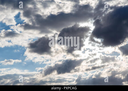 Cielo blu con il bianco tempesta nuvole carico tingono di grigio - cumulus Foto Stock