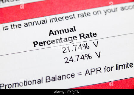 Carta di credito tasso di interesse (APR, carta di credito il tasso percentuale annuo) informazioni su estratto conto mensile - USA Foto Stock