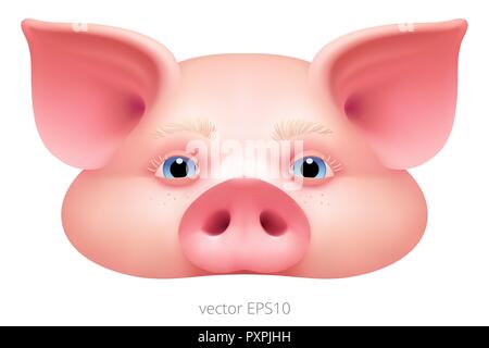 Carnevale maschera di metà di un maiale. Divertente faccia di piggy senza bocca e mento per celebrare il Nuovo Anno 2019. Realistico disegno vettoriale. Qualità alta. Illustrazione Vettoriale