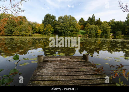 Scenic autunno vista attraverso un lago Foto Stock