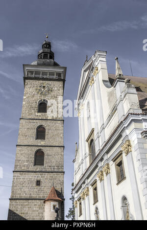 Torre Nera, la Cattedrale di San Nicola, Ceske Budejovice, anche Bohemian Budweis, Budvar, Boemia, Repubblica Ceca, Europa Foto Stock