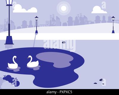 Due cigni in acqua su sfondo bianco, illustrazione vettoriale Illustrazione Vettoriale