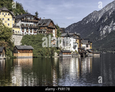 Marktplatz di Hallstatt, Oberösterreich, Österreich, Europa Foto Stock