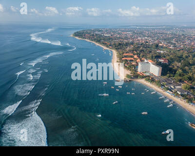 Indonesia, Bali, veduta aerea della spiaggia di Sanur Foto Stock
