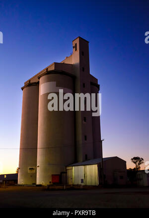 Silos in Australia rurale al crepuscolo Foto Stock