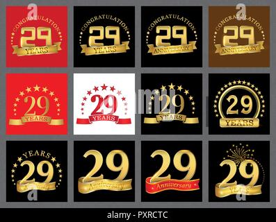 Impostare il numero di ventinove (29 anni) la celebrazione del design. Anniversario numero d'oro agli elementi del modello per la tua festa di compleanno. Illustrazione Vettoriale