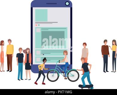 Schermo con persone intorno sorridente carattere avatar Illustrazione Vettoriale