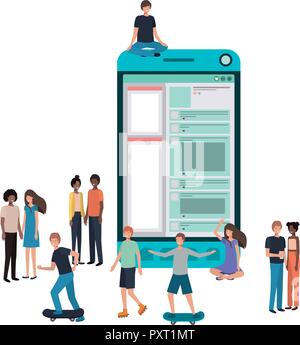Schermo con persone intorno sorridente carattere avatar Illustrazione Vettoriale
