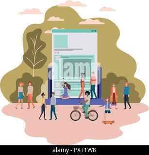 Schermo con persone intorno sorridente carattere avatar Illustrazione Vettoriale