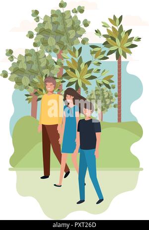 Un gruppo di persone con paesaggio carattere avatar Illustrazione Vettoriale