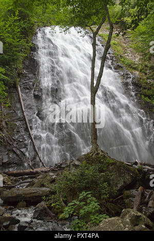 Una bella cascata sul Crabtree cade sentiero lungo la Blue Ridge Parkway in Western North Carolina mountains Foto Stock