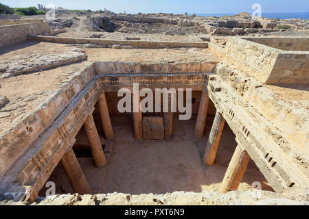 Scavo Archeologico sito, tombe reali di Nea Pafos, necropoli dell'antichità romana, Repubblica di Cipro, Cipro Foto Stock