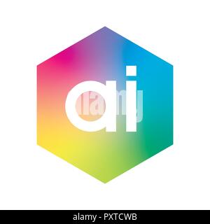 Lettera ai logo in forma esagonale e colorato, una combinazione di lettere logo design per il business e la società identità. Illustrazione Vettoriale