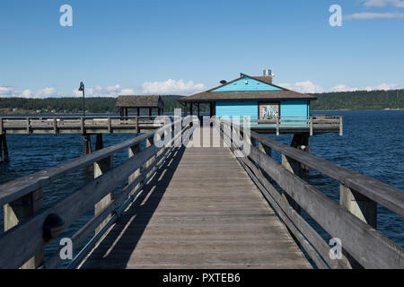 Scoperta dal molo presso Campbell River sull isola di Vancouver è in Canada il primo pesca acqua salata Pier. La British Columbia, Canada. Foto Stock