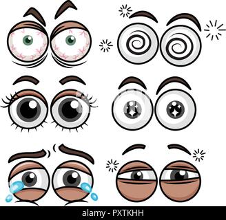 Sei set di occhi umani in diverse emozioni illustrazione Illustrazione Vettoriale