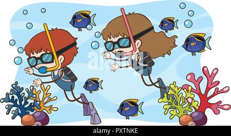 Scuba Diving in splendido oceano illustrazione Illustrazione Vettoriale