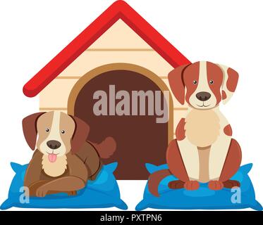 Due simpatici cani da the doghouse illustrazione Illustrazione Vettoriale