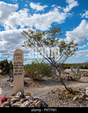 Lester Moore tomba. Boot Hill Cimitero. Oggetto contrassegnato per la rimozione definitiva, Arizona USA Foto Stock