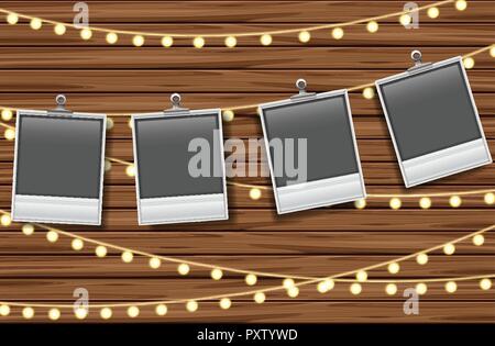 Blank Foto quadri appesi sulla tavola di legno illustrazione Illustrazione Vettoriale