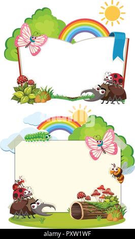 Due libri di vuoto con graziosi insetti illustrazione Illustrazione Vettoriale