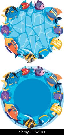 Due cornici tonde con pesce nello stagno illustrazione Illustrazione Vettoriale
